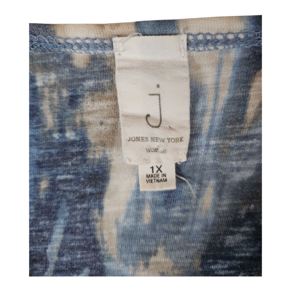 Jones New York Blue Ikat Cowl Neck 3/4 Dolman Sleeve Top 1X - Picture 6 of 9